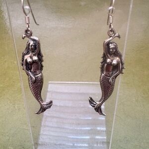 Sterling Silver 925 Mermaid pierced dangly Earrings. Vintage but never worn